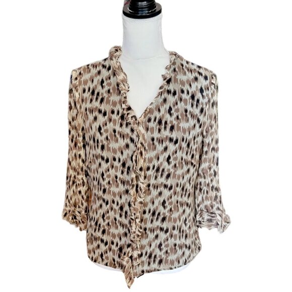 Spenser Jeremy Ruffled Short Sleeve Animal Print Evening Blouse in Size 8 - Picture 1 of 4